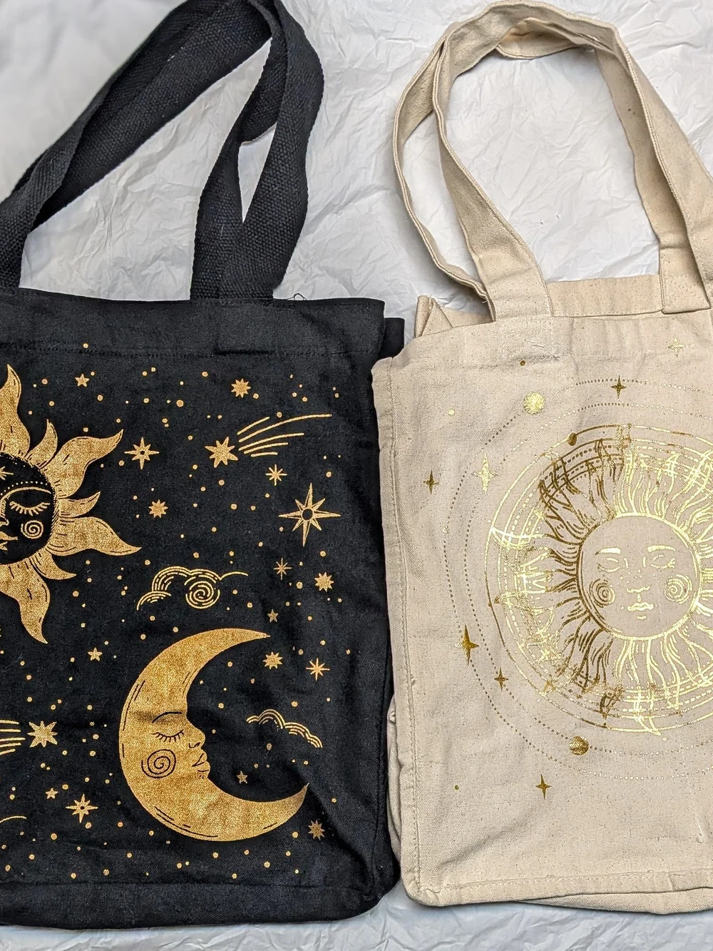 Cynthia Rowley Celestial Black Cream Gold Metallic Celestial Tote Bag Lot of 2
